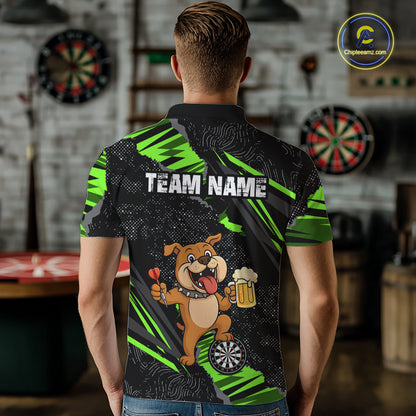 Green Funny Bulldog Dart Team Shirt for Men Custom Dart Jersey Dartboard Shirt DHT28