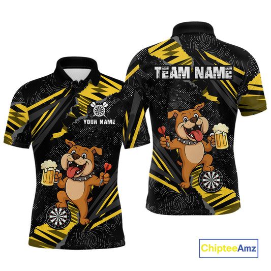 Yellow Funny Bulldog Dart Team Shirt for Men Custom Dart Jersey Dartboard Shirt DHT28