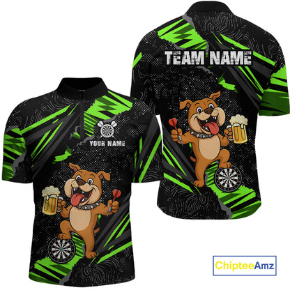 Green Funny Bulldog Dart Team Shirt for Men Custom Dart Jersey Dartboard Shirt DHT28