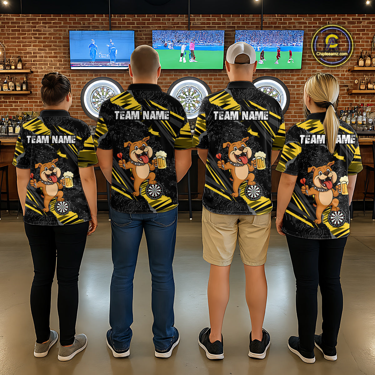 Yellow Funny Bulldog Dart Team Shirt for Men Custom Dart Jersey Dartboard Shirt DHT28