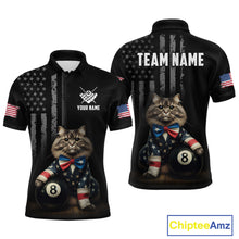 Load image into Gallery viewer, Custom American Flag Funny Cat Billiard Shirt for Men 8 Ball Pool Shirt Polo &amp; 1/4 Zip Billiard Jersey BHT20