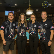 Load image into Gallery viewer, Custom American Flag Funny Cat Billiard Shirt for Men 8 Ball Pool Shirt Polo &amp; 1/4 Zip Billiard Jersey BHT20