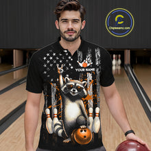 Load image into Gallery viewer, Man wearing a black shirt with a raccoon graphic in a bowling alley.