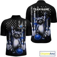 Load image into Gallery viewer, Two views of quarter-zip jersey with raccoon design and customizable text on a white background