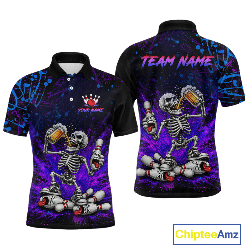 Custom Funny Skeleton and Beer Bowling Shirt for Men Bowling Team Jersey Polo & Quarter-Zip QZT1258