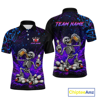 Custom Funny Skeleton and Beer Bowling Shirt for Men Bowling Team Jersey Polo & Quarter-Zip QZT1258