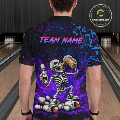 Custom Funny Skeleton and Beer Bowling Shirt for Men Bowling Team Jersey Polo & Quarter-Zip QZT1258