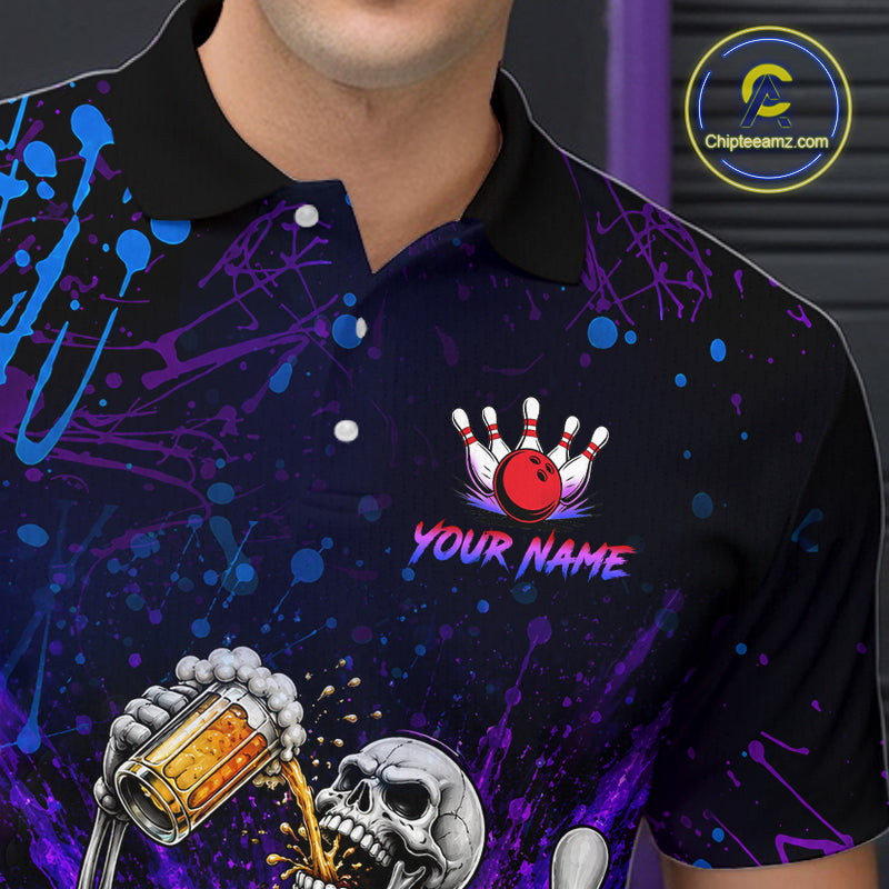 Custom Funny Skeleton and Beer Bowling Shirt for Men Bowling Team Jersey Polo & Quarter-Zip QZT1258