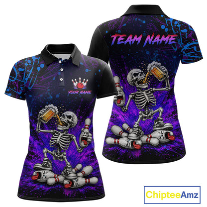 Custom Funny Skeleton and Beer Bowling Shirt for Women Bowling Team Jersey Polo & Quarter-Zip QZT1258