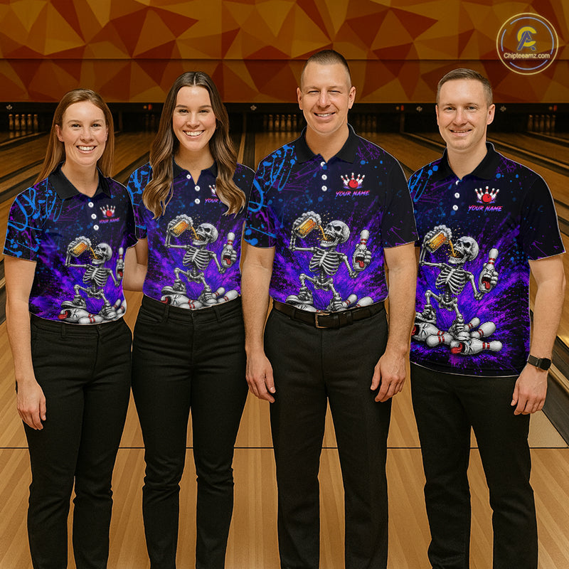 Custom Funny Skeleton and Beer Bowling Shirt for Women Bowling Team Jersey Polo & Quarter-Zip QZT1258