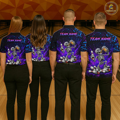 Custom Funny Skeleton and Beer Bowling Shirt for Women Bowling Team Jersey Polo & Quarter-Zip QZT1258