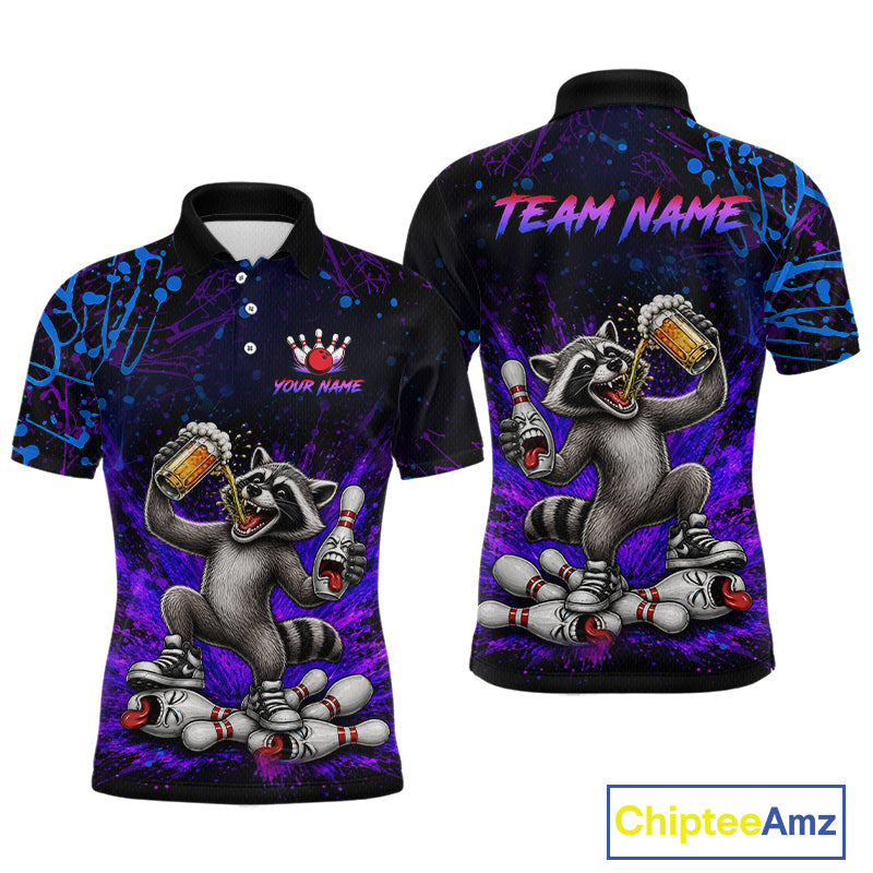 Custom Funny Raccoon and Beer Bowling Shirt for Men Bowling Team Jersey Polo & Quarter-Zip QZT1259