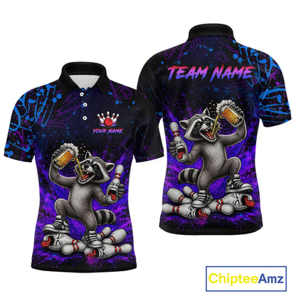Custom Funny Raccoon and Beer Bowling Shirt for Men Bowling Team Jersey Polo & Quarter-Zip QZT1259
