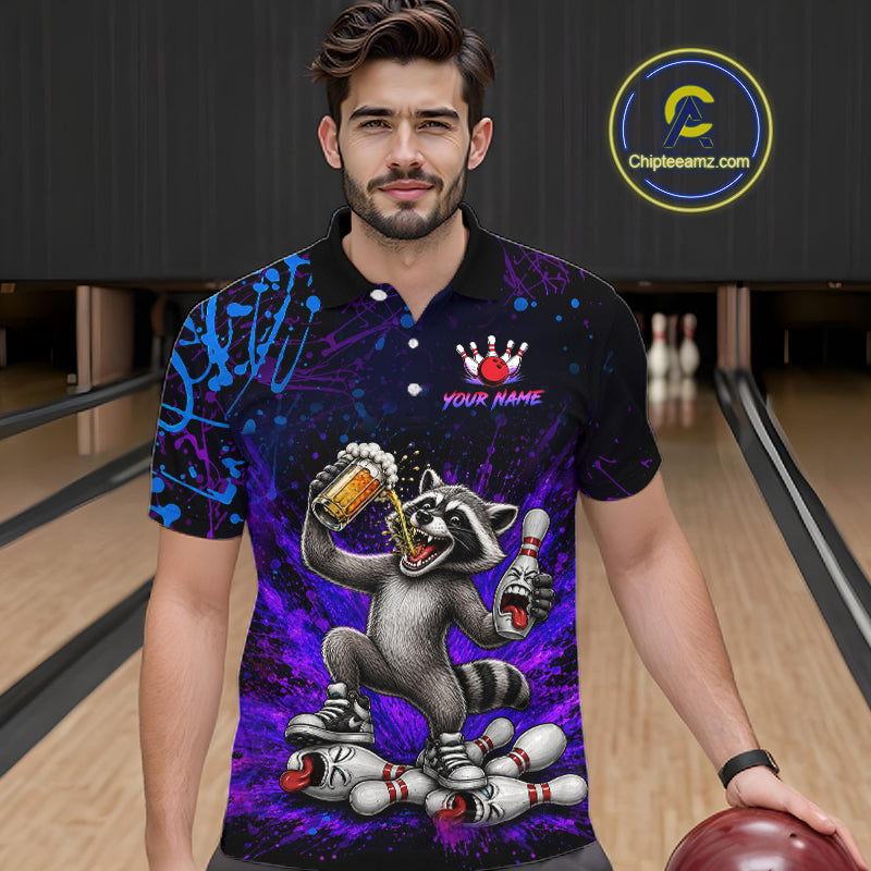 Custom Funny Raccoon and Beer Bowling Shirt for Men Bowling Team Jersey Polo & Quarter-Zip QZT1259