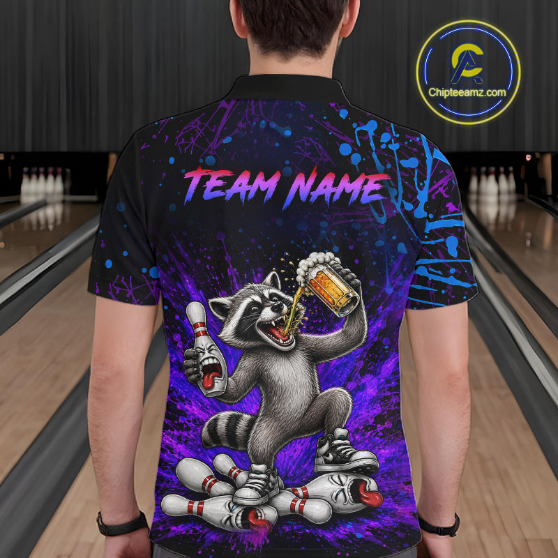 Custom Funny Raccoon and Beer Bowling Shirt for Men Bowling Team Jersey Polo & Quarter-Zip QZT1259