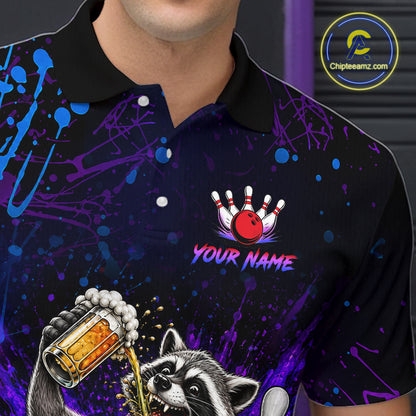 Custom Funny Raccoon and Beer Bowling Shirt for Men Bowling Team Jersey Polo & Quarter-Zip QZT1259