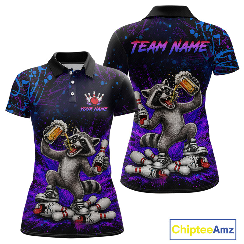 Custom Funny Raccoon and Beer Bowling Shirt for Women Bowling Team Jersey Polo & Quarter-Zip QZT1259