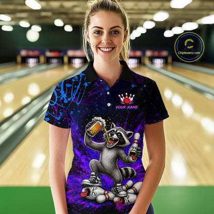 Custom Funny Raccoon and Beer Bowling Shirt for Women Bowling Team Jersey Polo & Quarter-Zip QZT1259