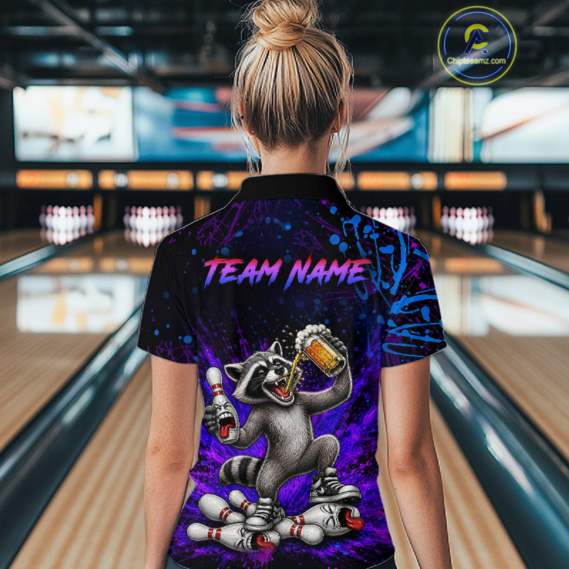Custom Funny Raccoon and Beer Bowling Shirt for Women Bowling Team Jersey Polo & Quarter-Zip QZT1259