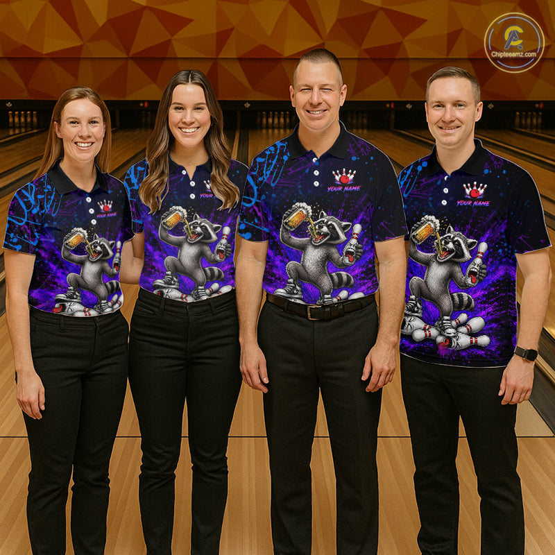 Custom Funny Raccoon and Beer Bowling Shirt for Women Bowling Team Jersey Polo & Quarter-Zip QZT1259