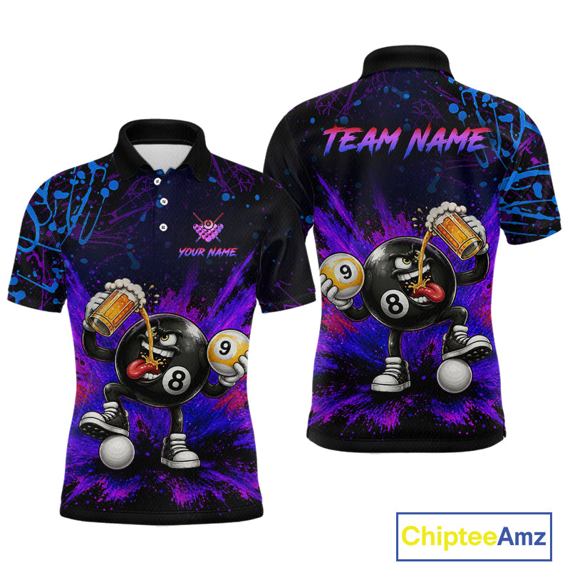 Custom Funny Beer Billiard Shirt 8 Ball & 9 Ball Billiard Jersey for Men Pool Shirt Polo & 1/4 Zip BHT120