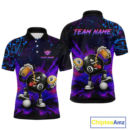 Custom Funny Beer Billiard Shirt 8 Ball & 9 Ball Billiard Jersey for Men Pool Shirt Polo & 1/4 Zip BHT120