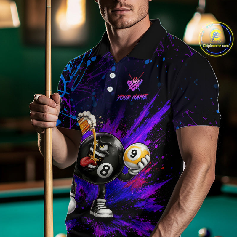 Custom Funny Beer Billiard Shirt 8 Ball & 9 Ball Billiard Jersey for Men Pool Shirt Polo & 1/4 Zip BHT120