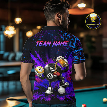 Custom Funny Beer Billiard Shirt 8 Ball & 9 Ball Billiard Jersey for Men Pool Shirt Polo & 1/4 Zip BHT120