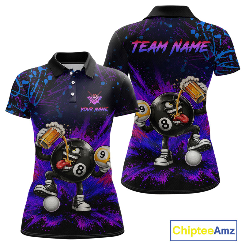 Custom Funny Beer Billiard Shirt 8 Ball & 9 Ball Billiard Jersey for Women Pool Shirt Polo & 1/4 Zip BHT120