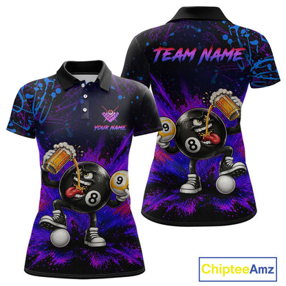 Custom Funny Beer Billiard Shirt 8 Ball & 9 Ball Billiard Jersey for Women Pool Shirt Polo & 1/4 Zip BHT120
