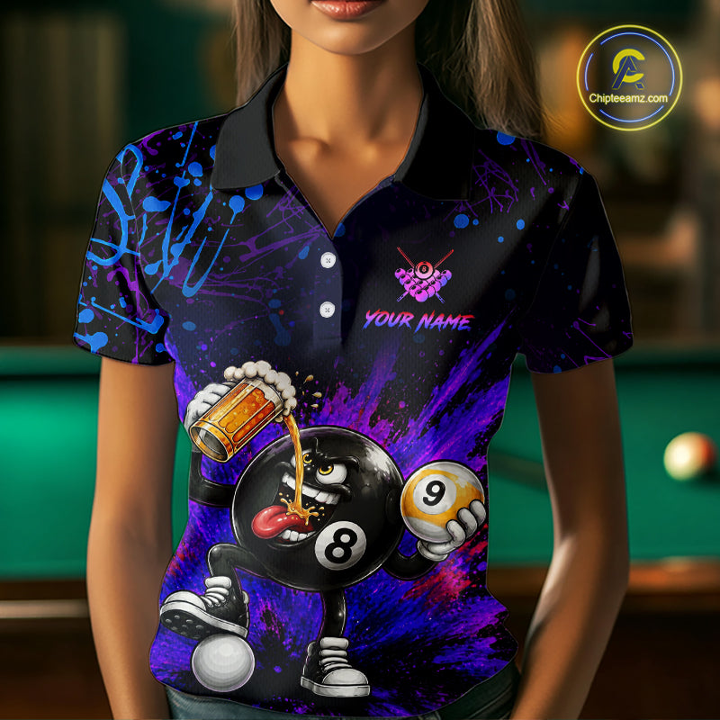 Custom Funny Beer Billiard Shirt 8 Ball & 9 Ball Billiard Jersey for Women Pool Shirt Polo & 1/4 Zip BHT120