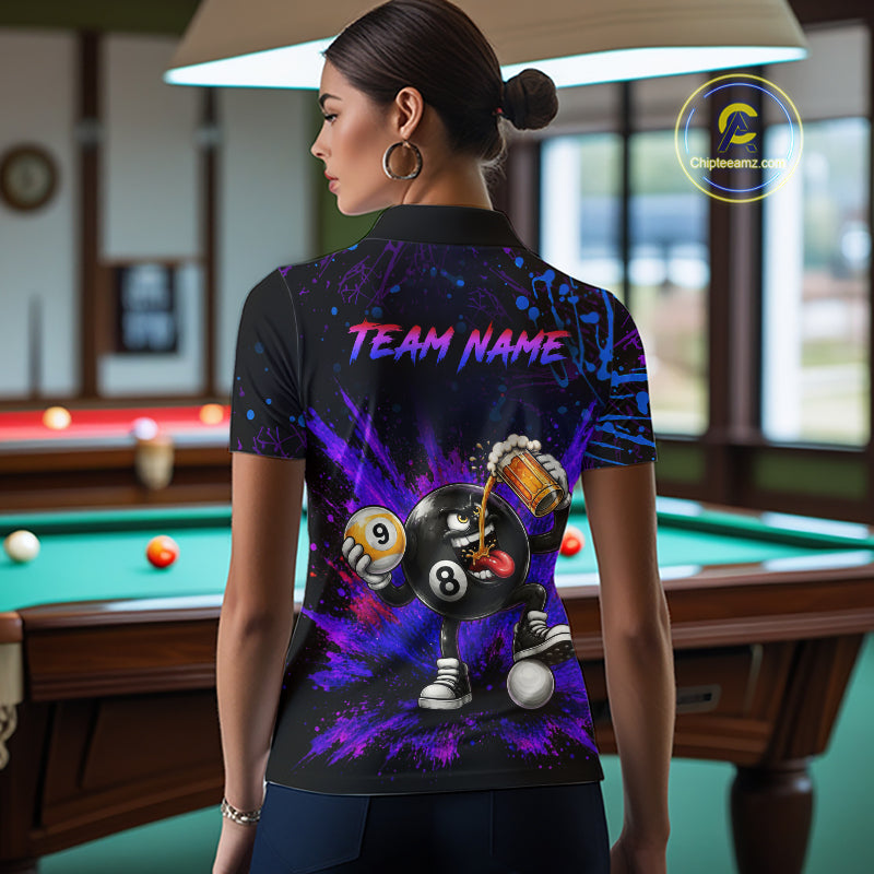 Custom Funny Beer Billiard Shirt 8 Ball & 9 Ball Billiard Jersey for Women Pool Shirt Polo & 1/4 Zip BHT120