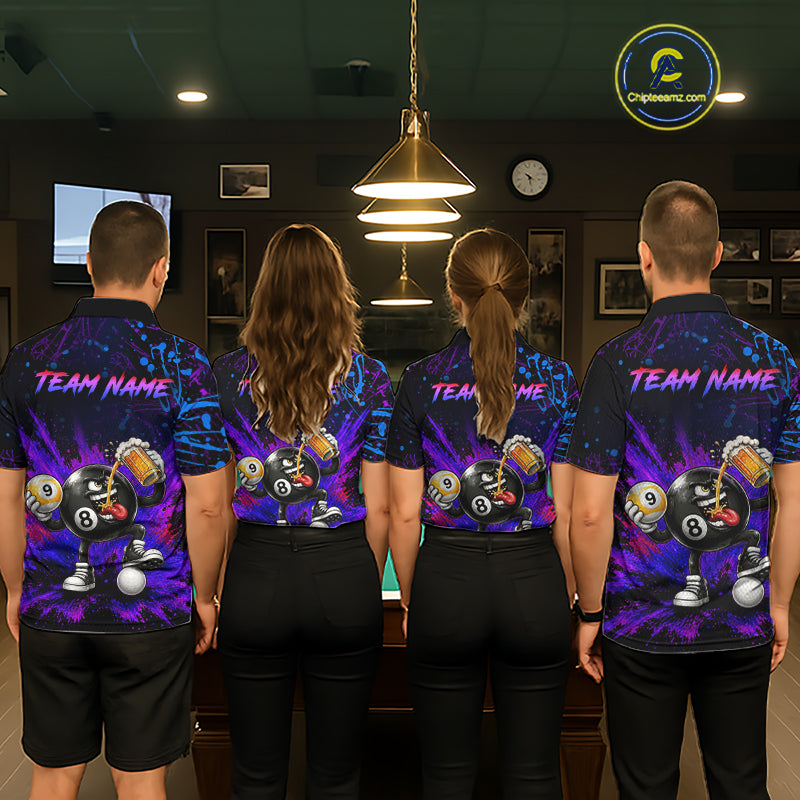 Custom Funny Beer Billiard Shirt 8 Ball & 9 Ball Billiard Jersey for Men Pool Shirt Polo & 1/4 Zip BHT120