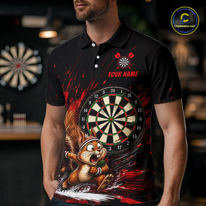 Custom Funny Squirrel Dart Shirts for Men Dart League Jersey Dartboard Shirt Polo & Quarter-Zip DHT71