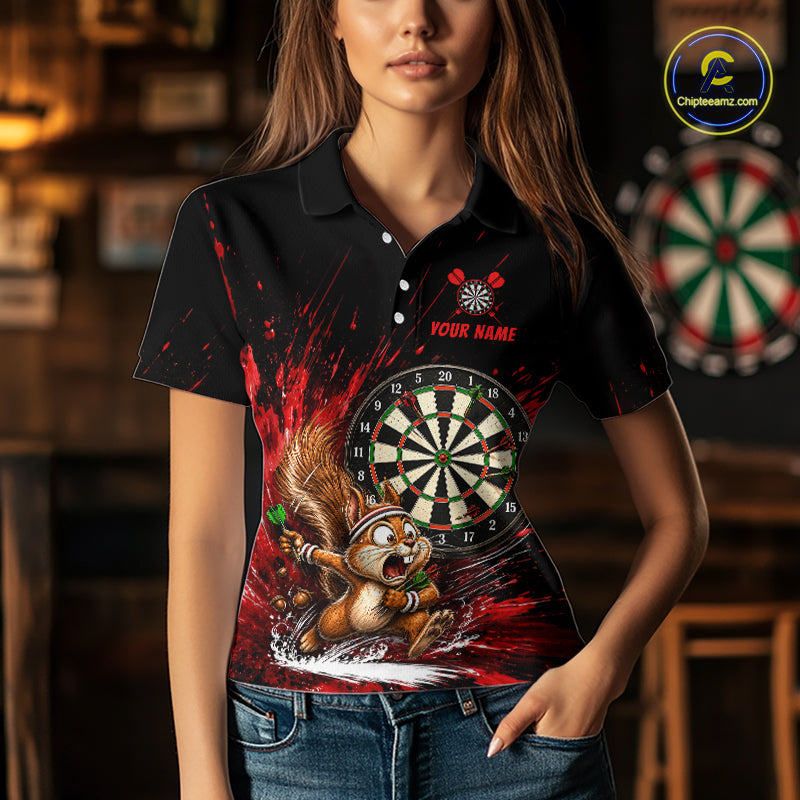 Custom Funny Squirrel Dart Shirts for Women Dart League Jersey Dartboard Shirt Polo & Quarter-Zip DHT71