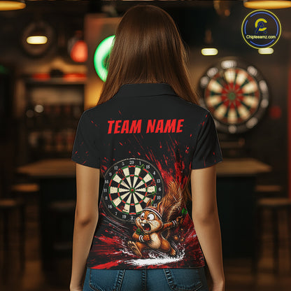 Custom Funny Squirrel Dart Shirts for Women Dart League Jersey Dartboard Shirt Polo & Quarter-Zip DHT71