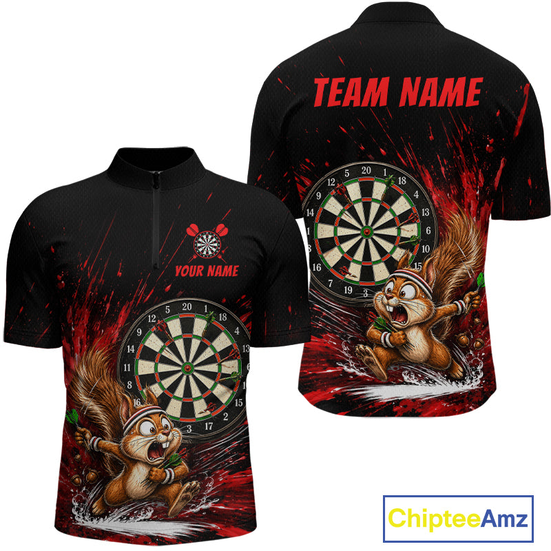 Custom Funny Squirrel Dart Shirts for Men Dart League Jersey Dartboard Shirt Polo & Quarter-Zip DHT71