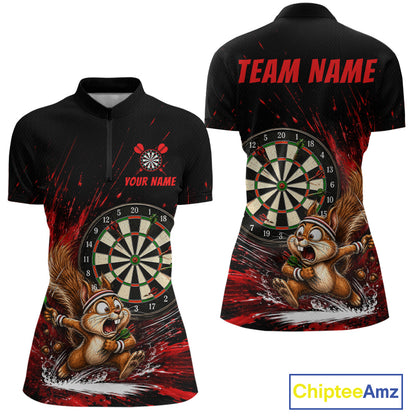 Custom Funny Squirrel Dart Shirts for Women Dart League Jersey Dartboard Shirt Polo & Quarter-Zip DHT71