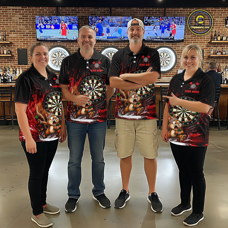 Custom Funny Squirrel Dart Shirts for Men Dart League Jersey Dartboard Shirt Polo & Quarter-Zip DHT71