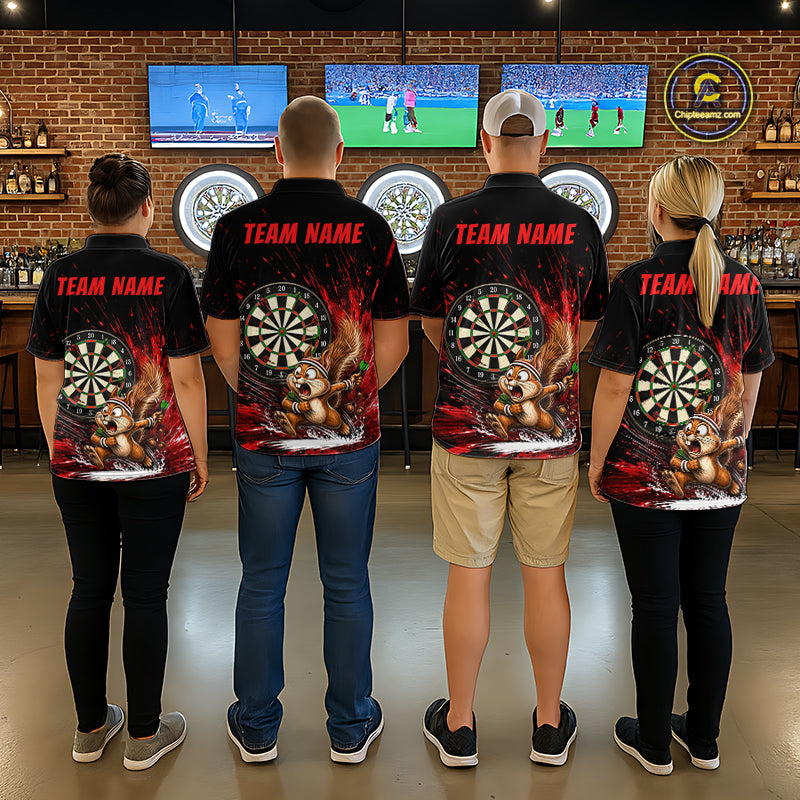 Custom Funny Squirrel Dart Shirts for Men Dart League Jersey Dartboard Shirt Polo & Quarter-Zip DHT71