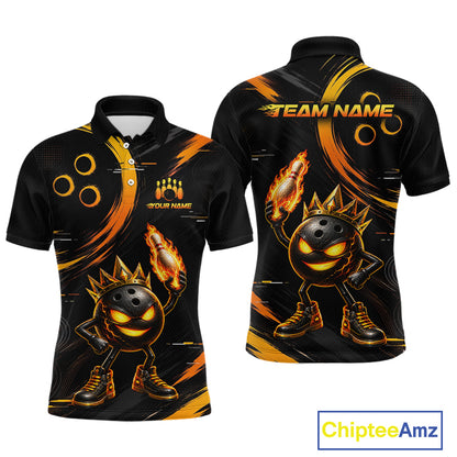 Custom Funny Crown Flames Bowling Shirt for Men Bowling Jersey League QZT1265