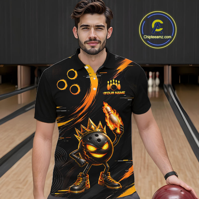 Custom Funny Crown Flames Bowling Shirt for Men Bowling Jersey League QZT1265