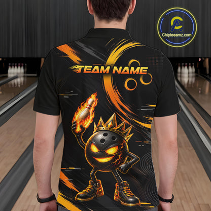 Custom Funny Crown Flames Bowling Shirt for Men Bowling Jersey League QZT1265
