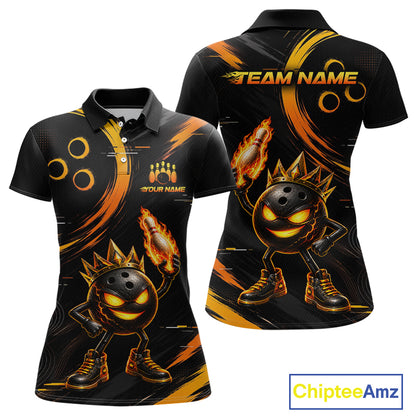 Custom Funny Crown Flames Bowling Shirt for Women Bowling Jersey League QZT1265