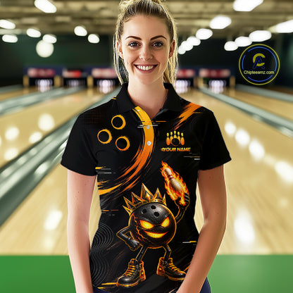 Custom Funny Crown Flames Bowling Shirt for Women Bowling Jersey League QZT1265