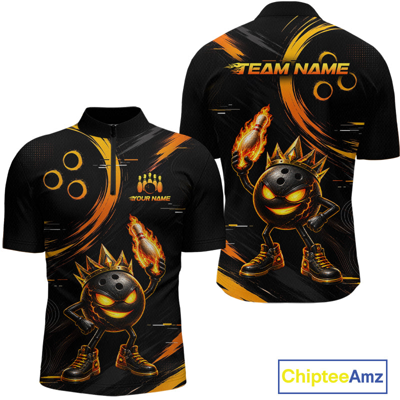 Custom Funny Crown Flames Bowling Shirt for Men Bowling Jersey League QZT1265