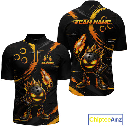 Custom Funny Crown Flames Bowling Shirt for Men Bowling Jersey League QZT1265