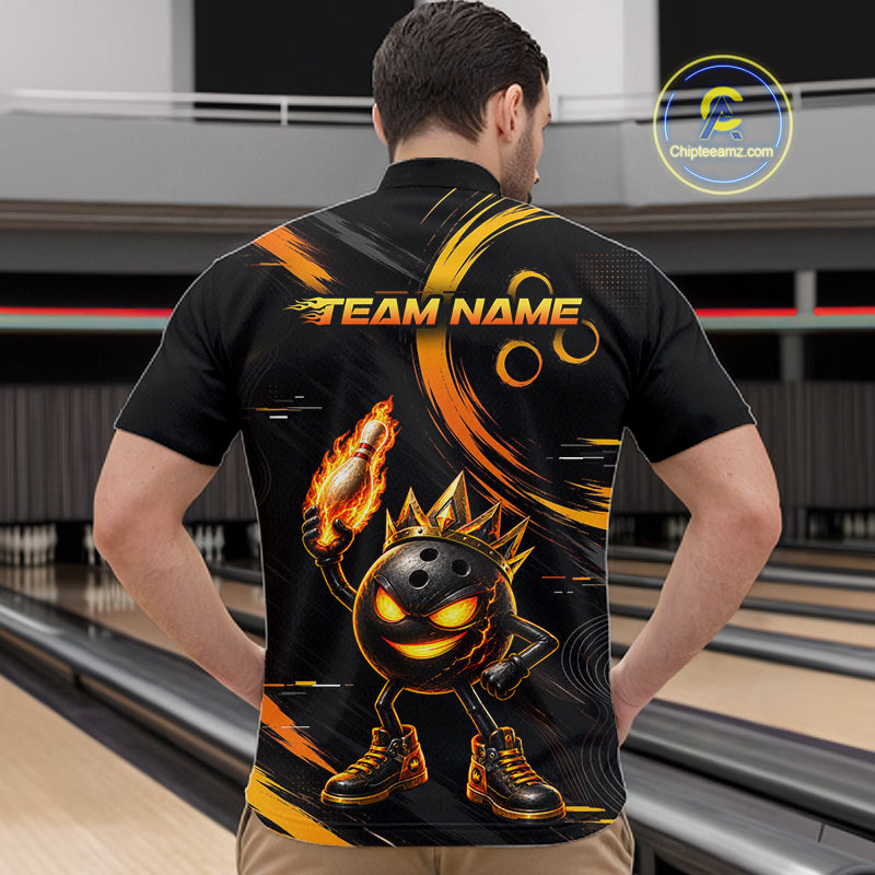 Custom Funny Crown Flames Bowling Shirt for Men Bowling Jersey League QZT1265