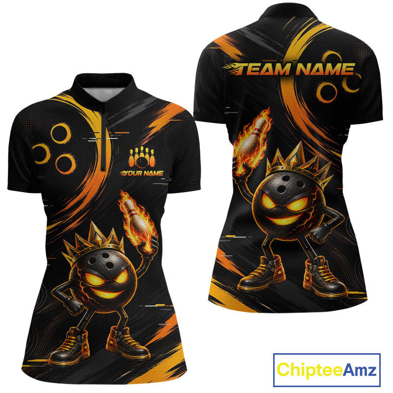 Custom Funny Crown Flames Bowling Shirt for Women Bowling Jersey League QZT1265