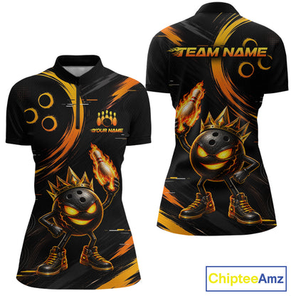Custom Funny Crown Flames Bowling Shirt for Women Bowling Jersey League QZT1265
